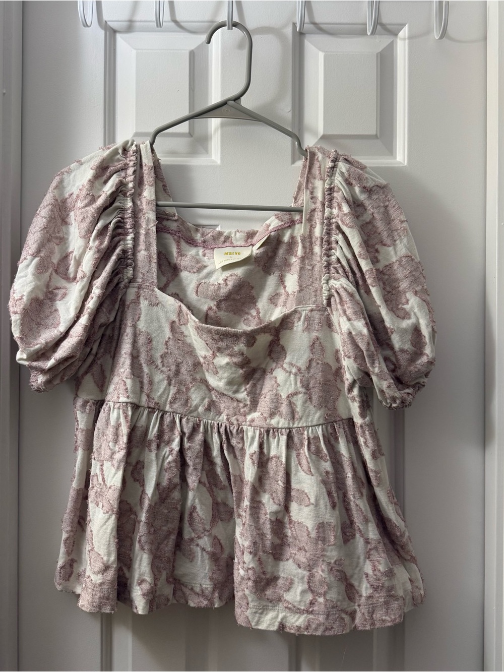 Anthropologie Mauve Textured Floral Peplum Top